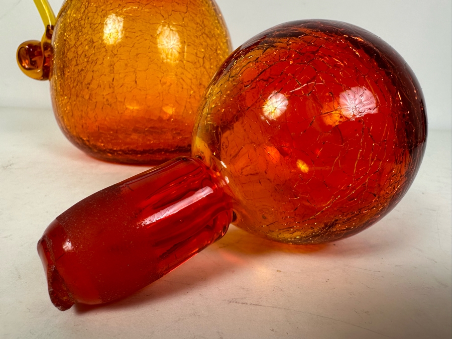 Vintage MCM Rainbow Glass Company Tangerine Crackle Glass Decanter Pitcher With Ball Stopper 11'H [Photo 6]