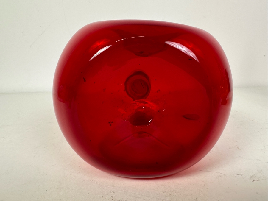 Vintage MCM Rainbow Glass Company Red Pinched Glass Bottle Red Amberina With Cork Stopper 8.5'H [Photo 5]