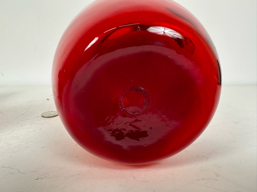 Vintage MCM Red Decanter Bottle With Stopper 10'H And Red Jug 7'H [Photo 6]