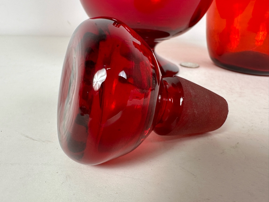 Vintage MCM Red Decanter Bottle With Stopper 10'H And Red Jug 7'H [Photo 4]
