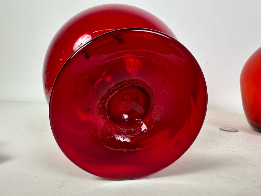 Vintage MCM Red Decanter Bottle With Stopper 10'H And Red Jug 7'H [Photo 5]