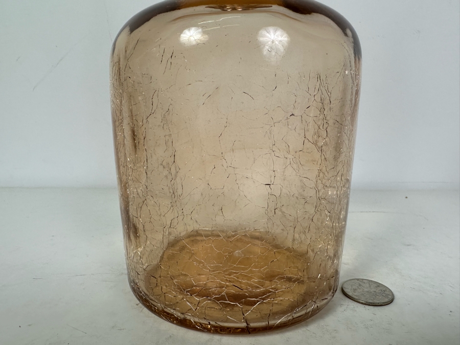 Vintage MCM Italian Empoli Crackle Glass Decanter Bottle Pink 12'H [Photo 2]