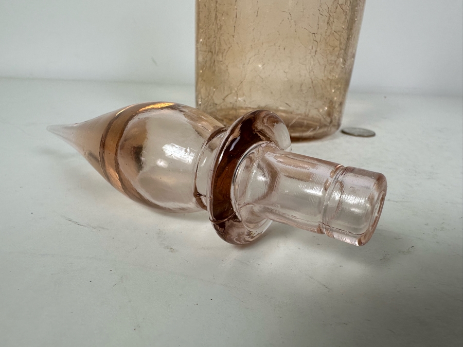 Vintage MCM Italian Empoli Crackle Glass Decanter Bottle Pink 12'H [Photo 4]