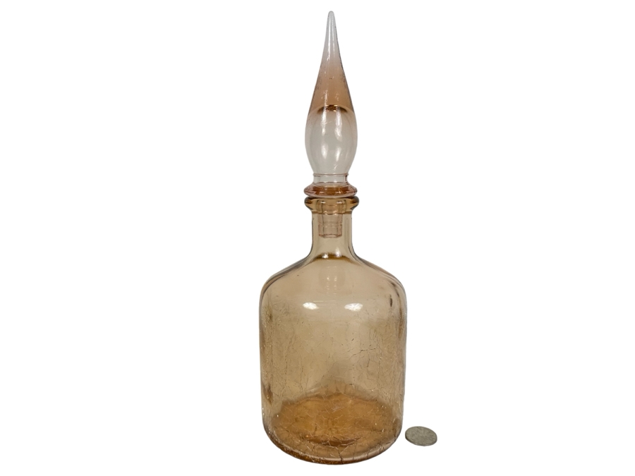 Vintage MCM Italian Empoli Crackle Glass Decanter Bottle Pink 12'H [Photo 1]