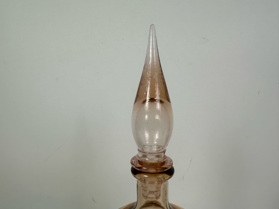 Vintage MCM Italian Empoli Crackle Glass Decanter Bottle Pink 12'H [Photo 3]