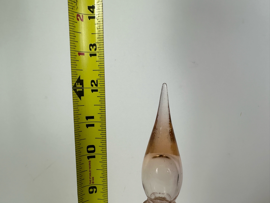 Vintage MCM Italian Empoli Crackle Glass Decanter Bottle Pink 12'H [Photo 5]