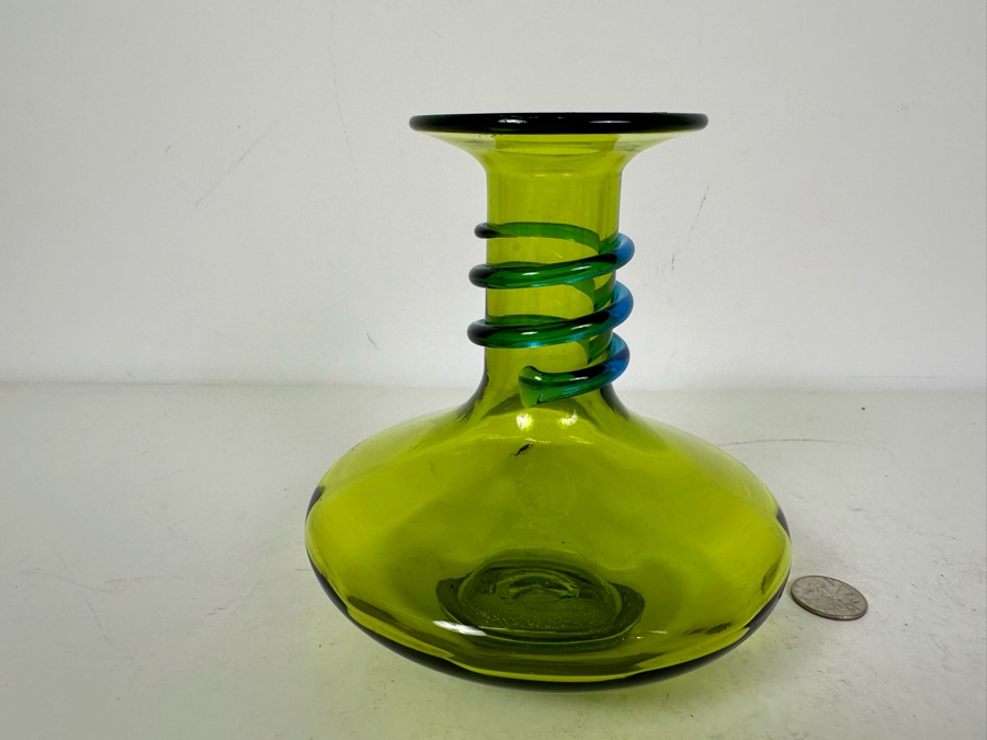 Vintage MCM Rainbow Glass Green & Blue Decanter With Stopper 8'H [Photo 4]
