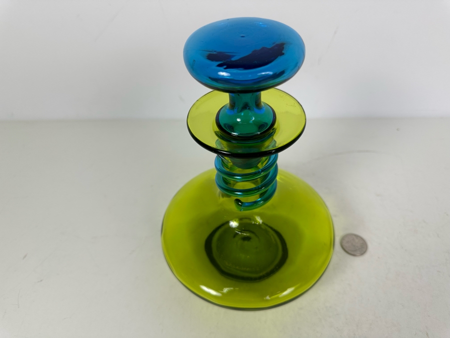 Vintage MCM Rainbow Glass Green & Blue Decanter With Stopper 8'H [Photo 2]