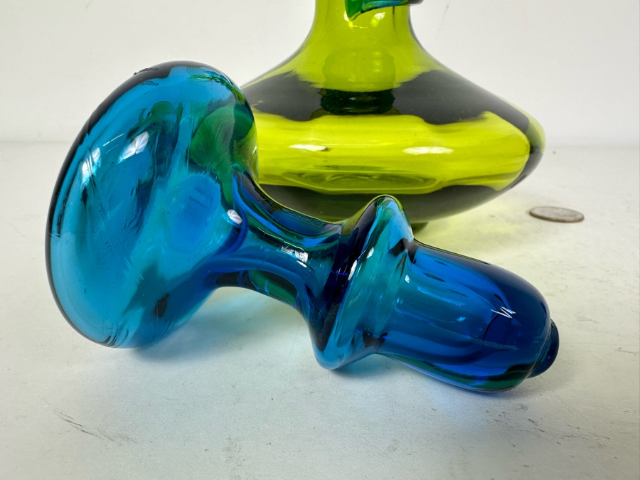 Vintage MCM Rainbow Glass Green & Blue Decanter With Stopper 8'H [Photo 3]