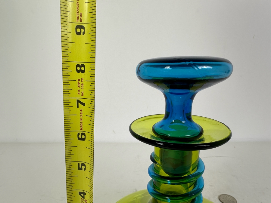 Vintage MCM Rainbow Glass Green & Blue Decanter With Stopper 8'H [Photo 6]