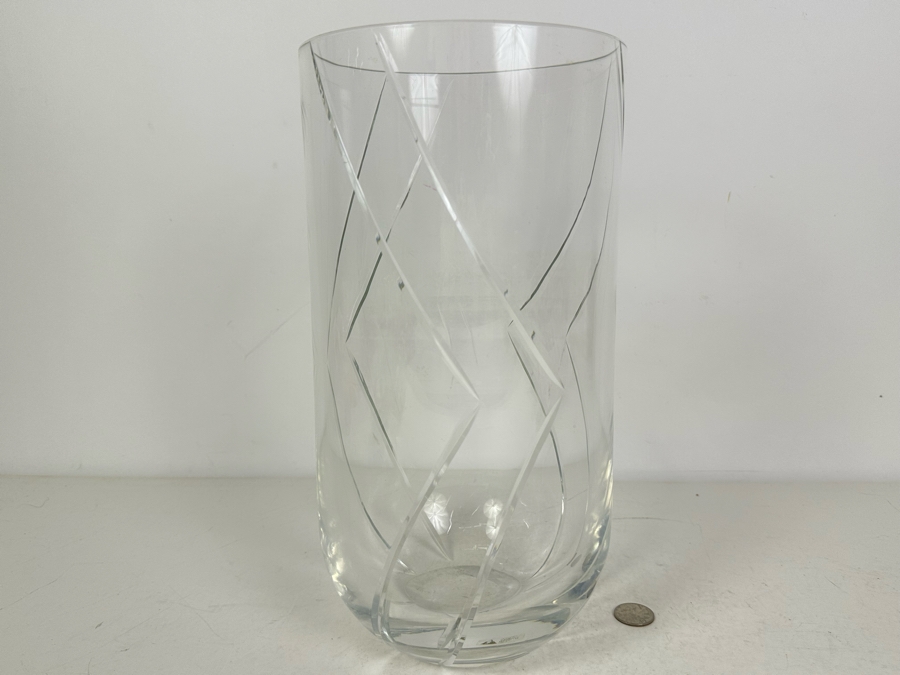 Artist Signed Cenedese E Albarelli Murano Etched Glass Vase 6.5'W X 13'H [Photo 3]