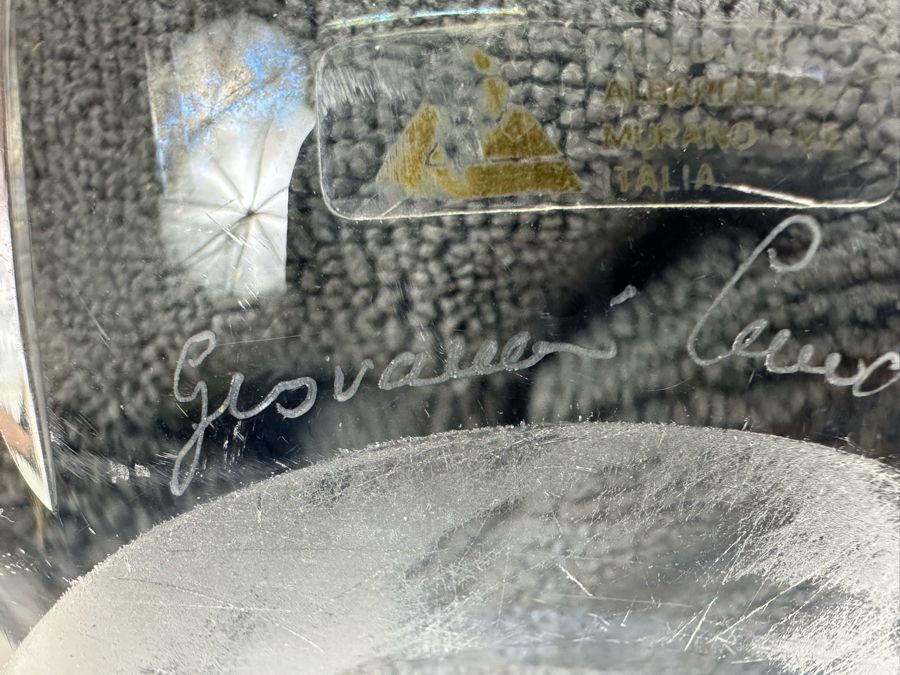 Artist Signed Cenedese E Albarelli Murano Etched Glass Vase 6.5'W X 13'H [Photo 6]