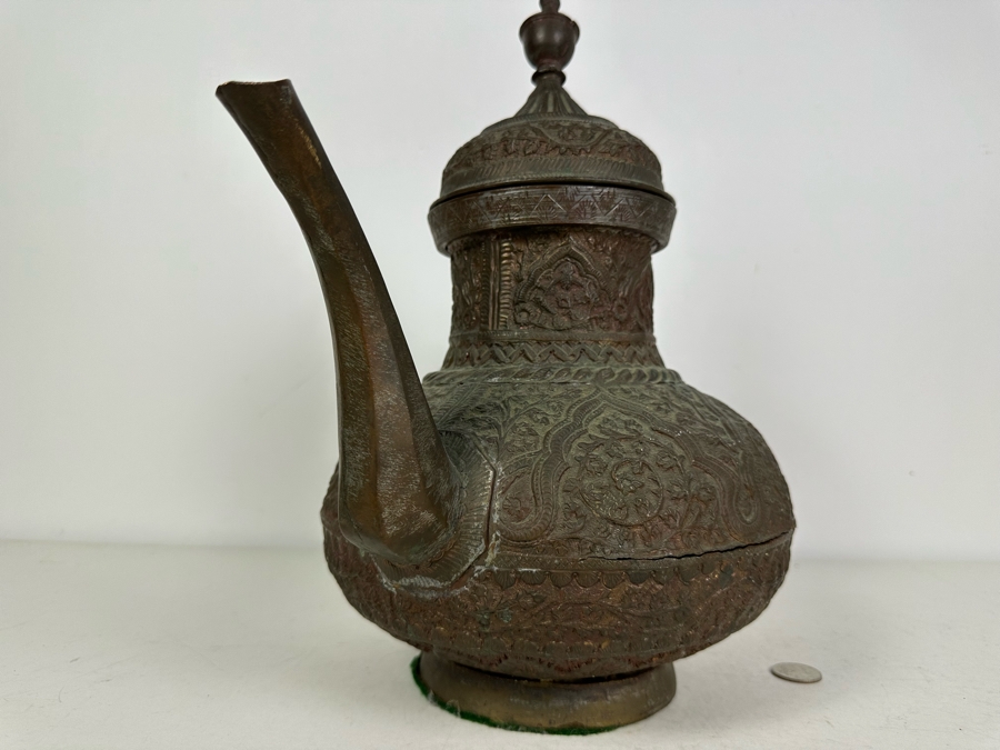 Vintage Hammered Metal Copper Arabic Metal Teapot 14'W X 14'H 107oz [Photo 7]