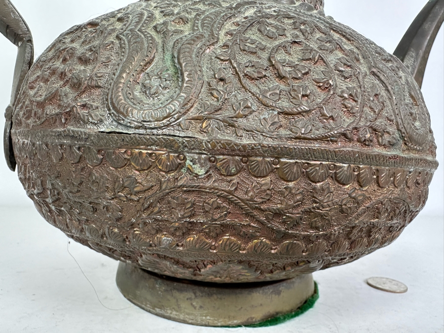 Vintage Hammered Metal Copper Arabic Metal Teapot 14'W X 14'H 107oz [Photo 9]