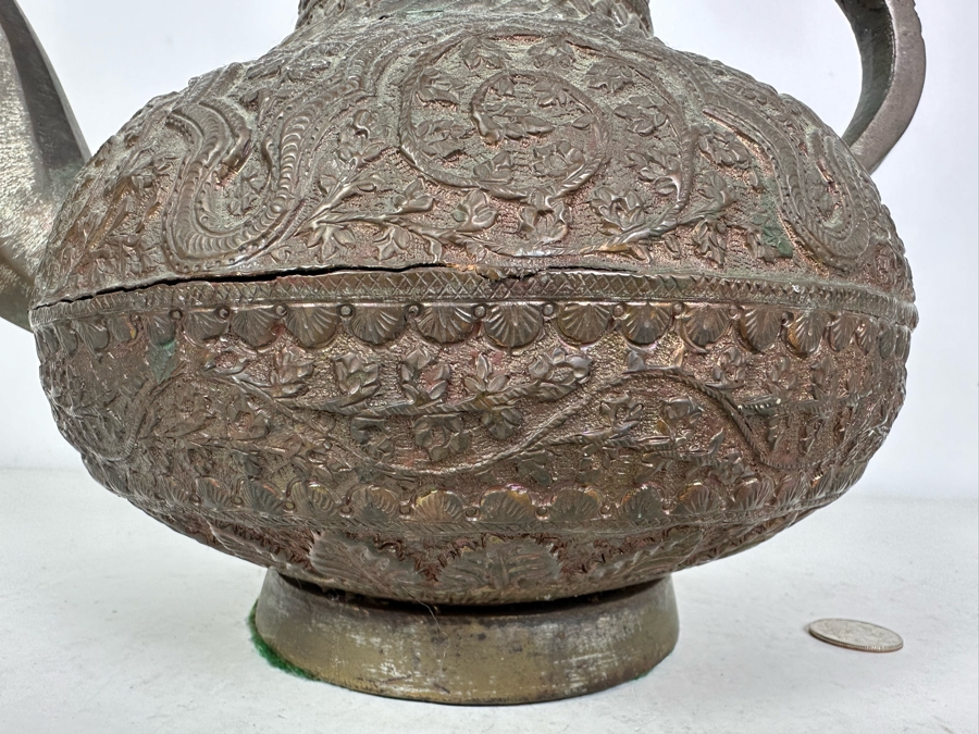 Vintage Hammered Metal Copper Arabic Metal Teapot 14'W X 14'H 107oz [Photo 5]