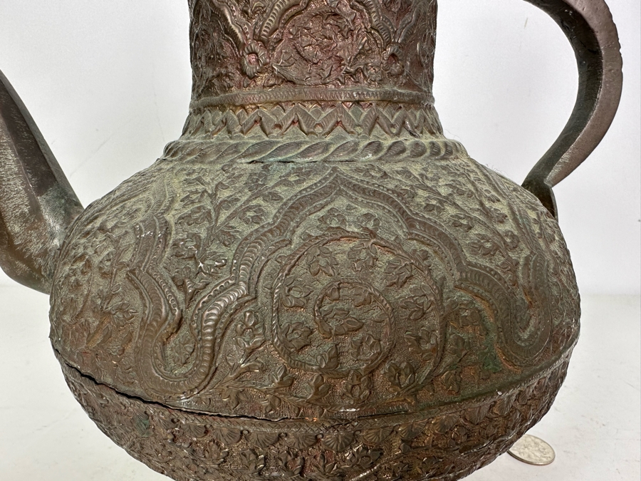 Vintage Hammered Metal Copper Arabic Metal Teapot 14'W X 14'H 107oz [Photo 4]