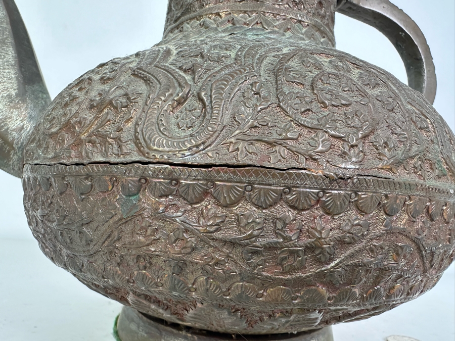 Vintage Hammered Metal Copper Arabic Metal Teapot 14'W X 14'H 107oz [Photo 6]
