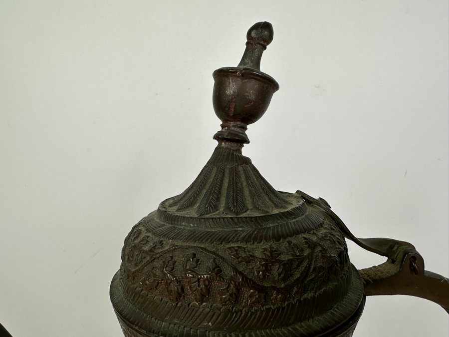 Vintage Hammered Metal Copper Arabic Metal Teapot 14'W X 14'H 107oz [Photo 3]