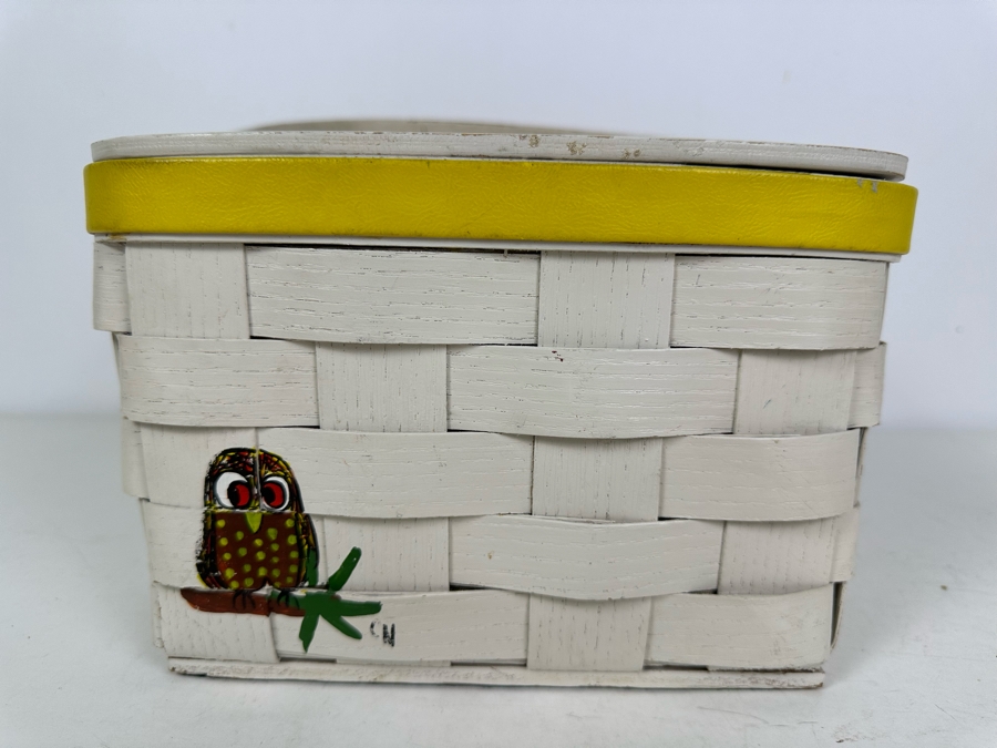 Vintage Hand Painted Owl Themed Basket Purse Handbag By Caro Nan 8.5'W [Photo 3]