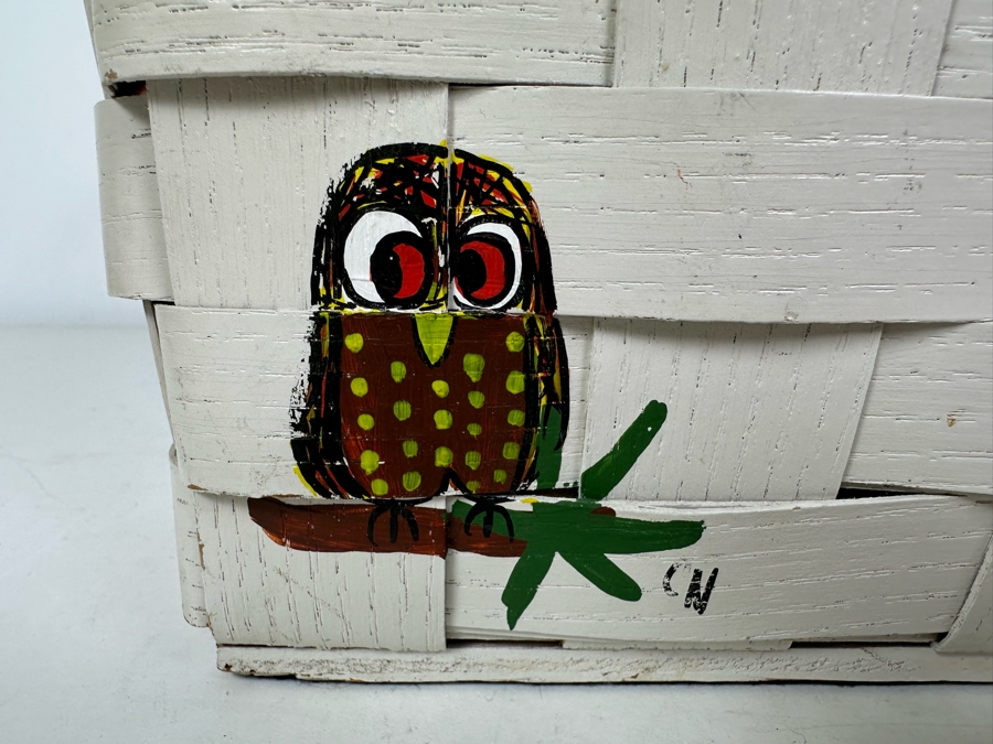 Vintage Hand Painted Owl Themed Basket Purse Handbag By Caro Nan 8.5'W [Photo 5]