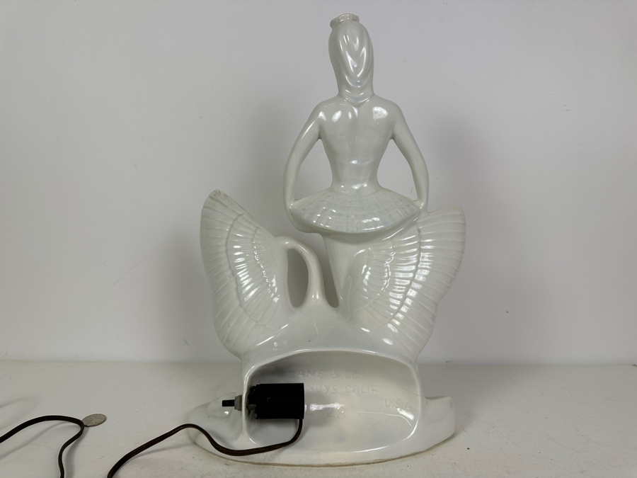 Vintage 1959 MCM Lane & Co Van Nuys CA White TV Lamp Swan Lake Ballerina L-28 11'W X 16'H [Photo 6]