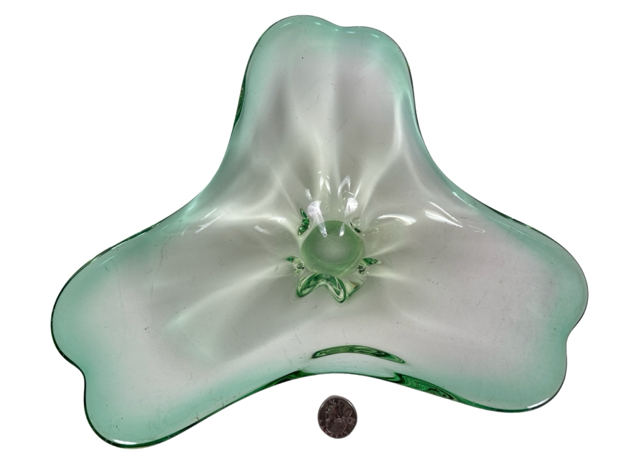 Vintage MCM Hand Blown Italian Murano Glass Triangle Shape Centerpiece 11.5'W X 10'D X 2'H