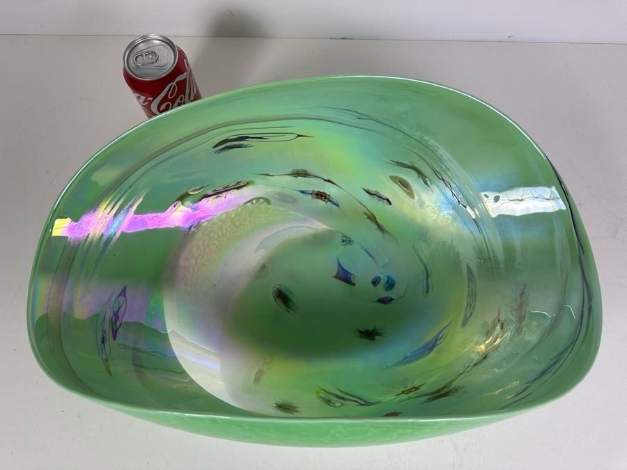 Impressive Italian Murano Glass Large Centerpiece Art Glass Bowl By Yalos Casa 20.5'W X 11.5'D X 7'H [Photo 8]