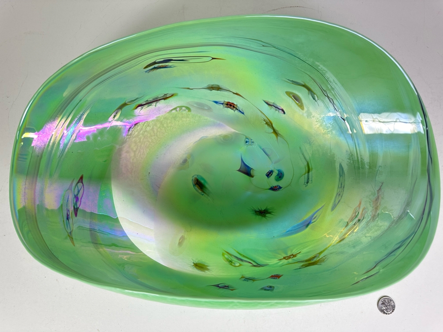 Impressive Italian Murano Glass Large Centerpiece Art Glass Bowl By Yalos Casa 20.5'W X 11.5'D X 7'H [Photo 3]