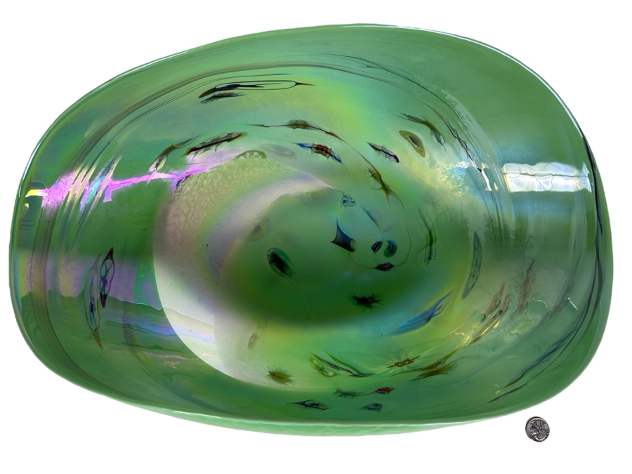 Impressive Italian Murano Glass Large Centerpiece Art Glass Bowl By Yalos Casa 20.5'W X 11.5'D X 7'H [Photo 2]