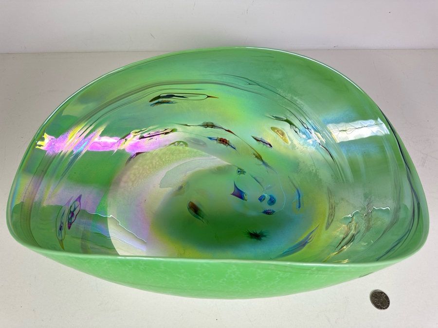 Impressive Italian Murano Glass Large Centerpiece Art Glass Bowl By Yalos Casa 20.5'W X 11.5'D X 7'H [Photo 5]