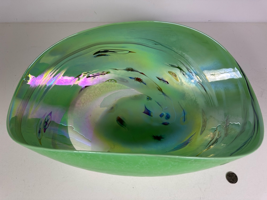 Impressive Italian Murano Glass Large Centerpiece Art Glass Bowl By Yalos Casa 20.5'W X 11.5'D X 7'H [Photo 4]
