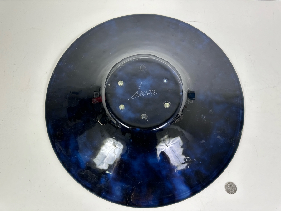 Large Sansone Studio Art Copper Enamel Centerpiece Bowl 18'W X 2.5'H [Photo 6]