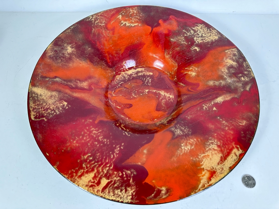 Large Sansone Studio Art Copper Enamel Centerpiece Bowl 18'W X 2.5'H [Photo 3]