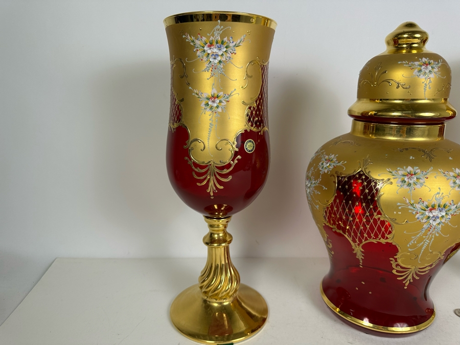 Vintage Italian Murano Glass With 24kt Gold Paint 4 Pieces 16'H [Photo 8]