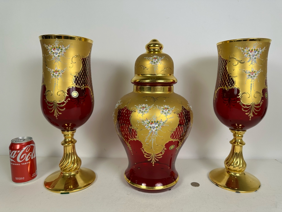 Vintage Italian Murano Glass With 24kt Gold Paint 4 Pieces 16'H [Photo 3]