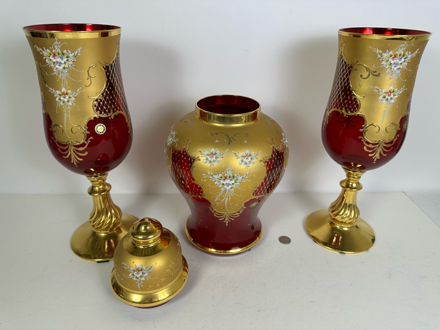 Vintage Italian Murano Glass With 24kt Gold Paint 4 Pieces 16'H [Photo 12]