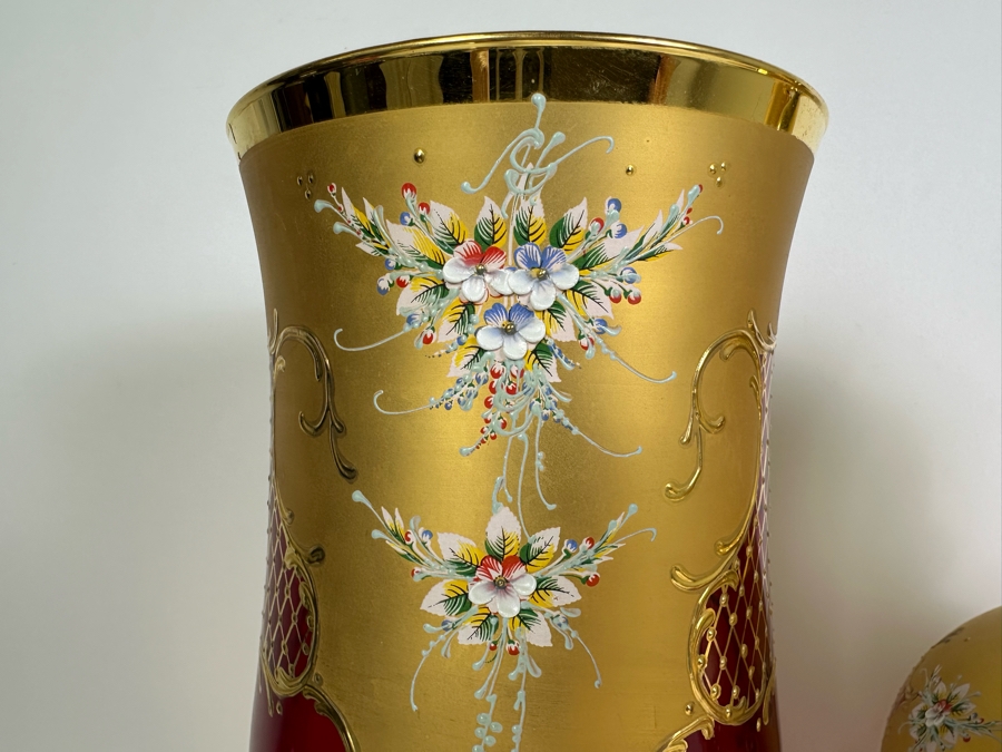 Vintage Italian Murano Glass With 24kt Gold Paint 4 Pieces 16'H [Photo 9]