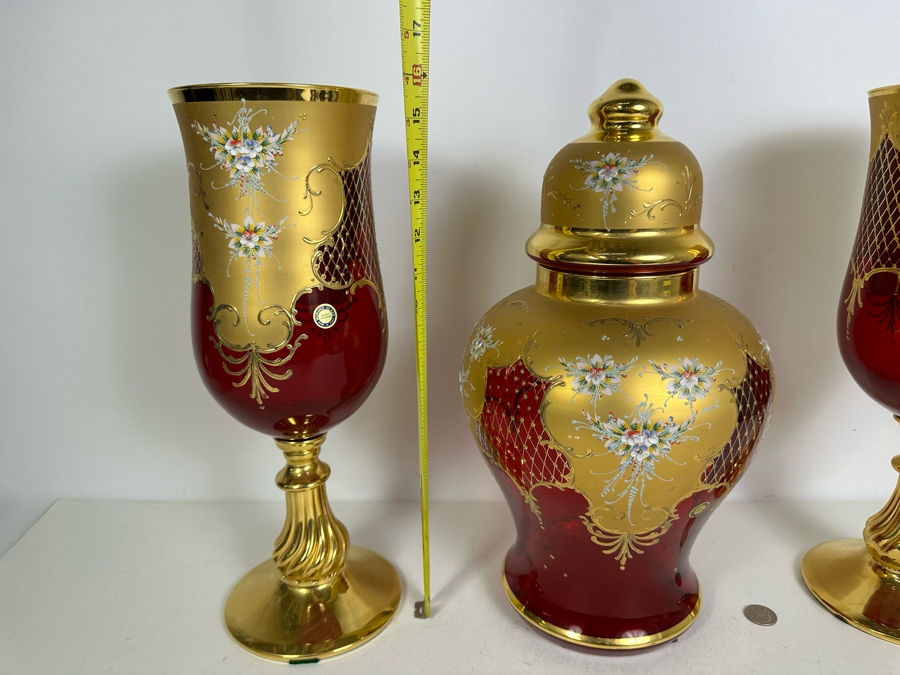 Vintage Italian Murano Glass With 24kt Gold Paint 4 Pieces 16'H [Photo 13]