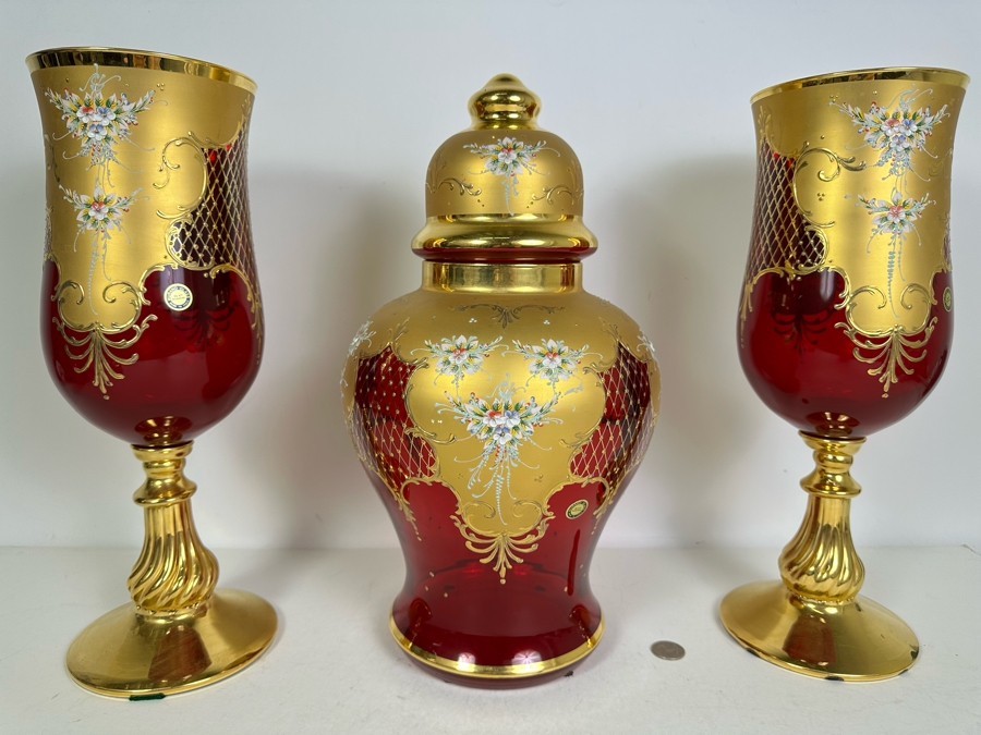 【正規販売店】 Glass Murano Italian Vintage With 16'H Pieces 4 Paint Gold 24kt 工芸ガラス