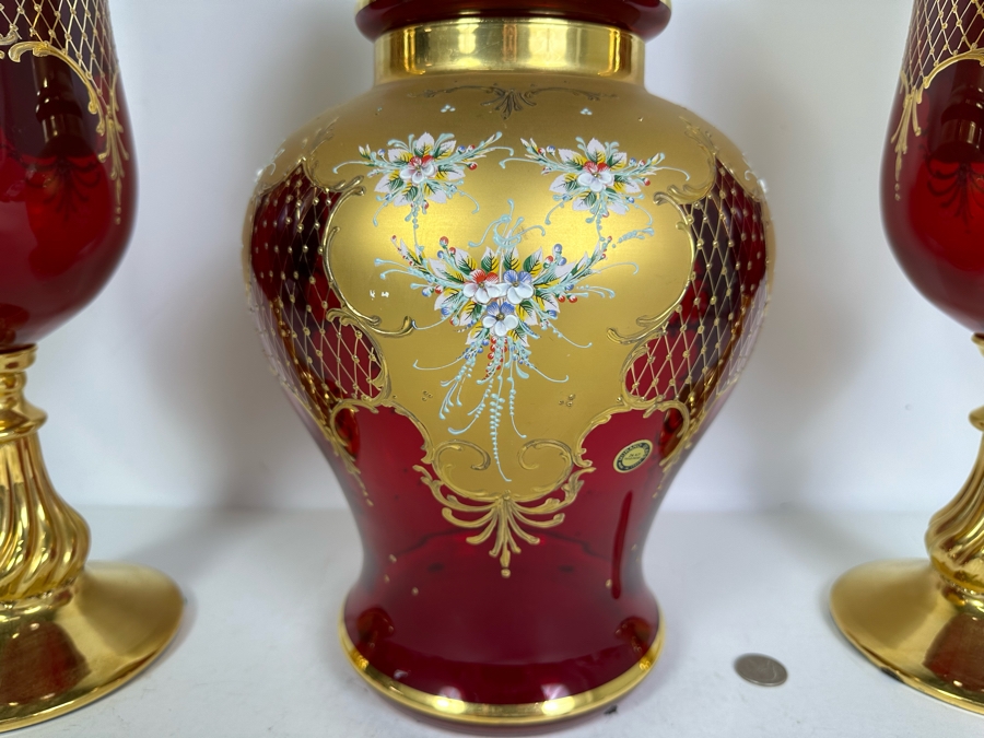 Vintage Italian Murano Glass With 24kt Gold Paint 4 Pieces 16'H [Photo 4]