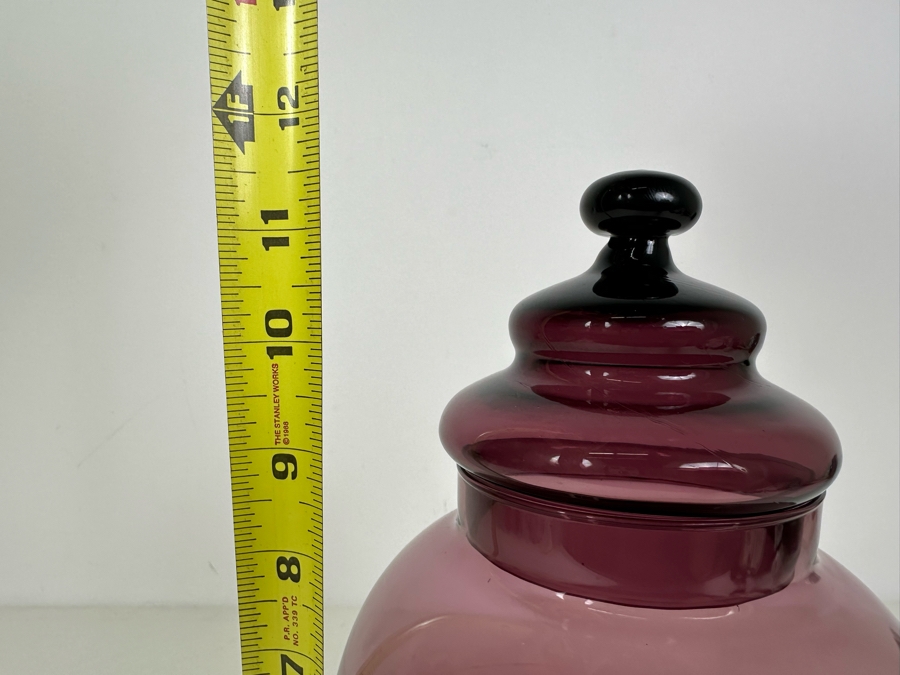 Vintage MCM Italian Empoli Glass Amethyst Purple Footed Jar With Lid 11.5'H [Photo 7]