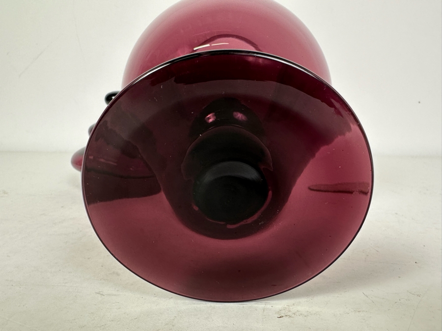 Vintage MCM Italian Empoli Glass Amethyst Purple Footed Jar With Lid 11.5'H [Photo 6]