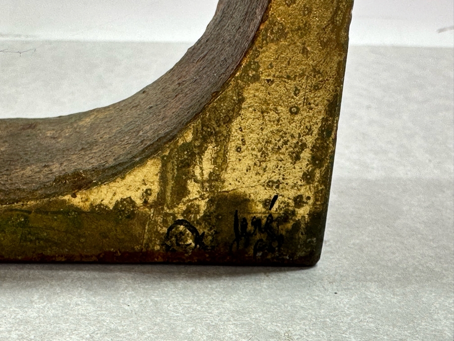 Vintage 1969 Mid-Century Modern Signed Curtis Jere A To Z Bookends Gilt Heavy Steel 6'W X 1.75'D X 4.5'H [Photo 7]