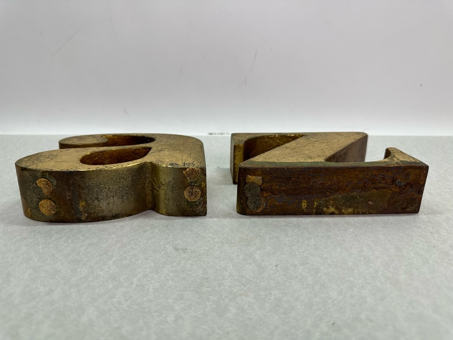 Vintage 1969 Mid-Century Modern Signed Curtis Jere A To Z Bookends Gilt Heavy Steel 6'W X 1.75'D X 4.5'H [Photo 9]