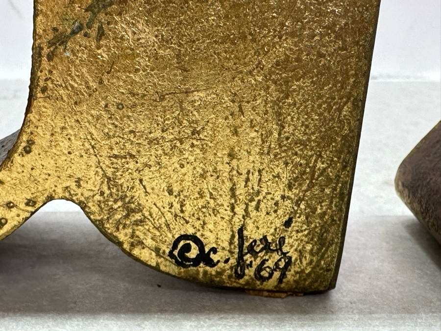 Vintage 1969 Mid-Century Modern Signed Curtis Jere A To Z Bookends Gilt Heavy Steel 6'W X 1.75'D X 4.5'H [Photo 8]