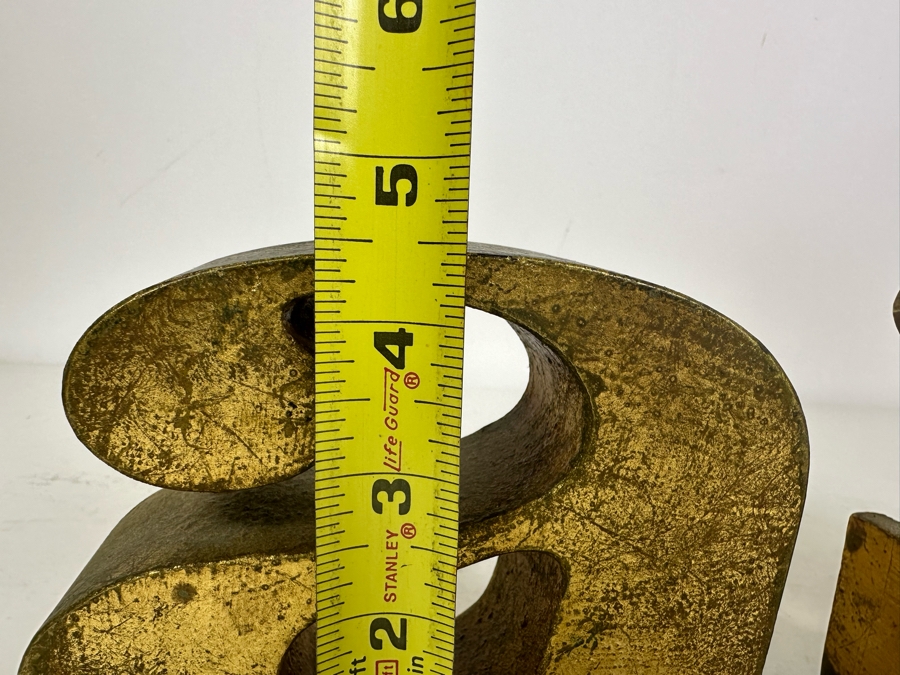 Vintage 1969 Mid-Century Modern Signed Curtis Jere A To Z Bookends Gilt Heavy Steel 6'W X 1.75'D X 4.5'H [Photo 3]