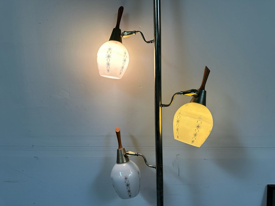 Vintage Mid-Century Modern Tension Rod Pole Lamp With Glass Globes 104'L [Photo 10]