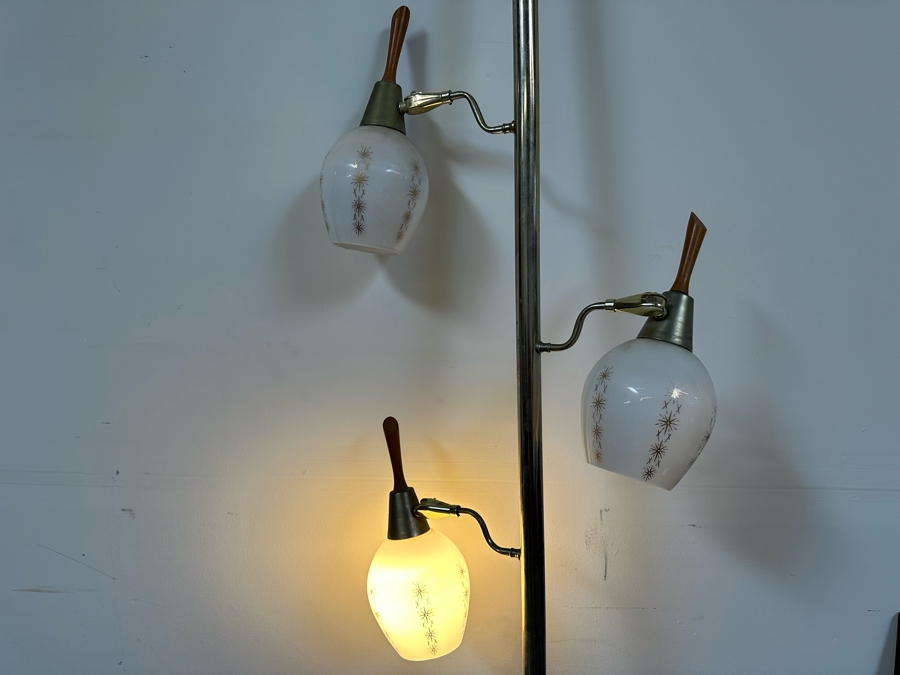 Vintage Mid-Century Modern Tension Rod Pole Lamp With Glass Globes 104'L [Photo 9]