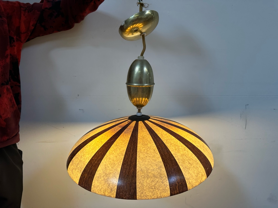 Vintage Mid-Century Modern Fiberglass Shade Retractable Light Fixture 18'W [Photo 2]