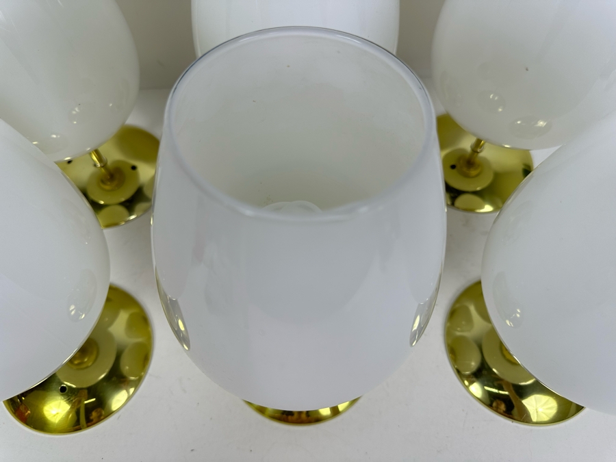 Six Vintage Mid-Century Modern Brass & Glass Pendant Light Fixtures 11.5'L [Photo 3]
